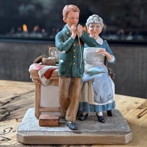 1982 Vintage Norman Rockwell "Helping Mother" Hand-Painted Porcelain Figurine